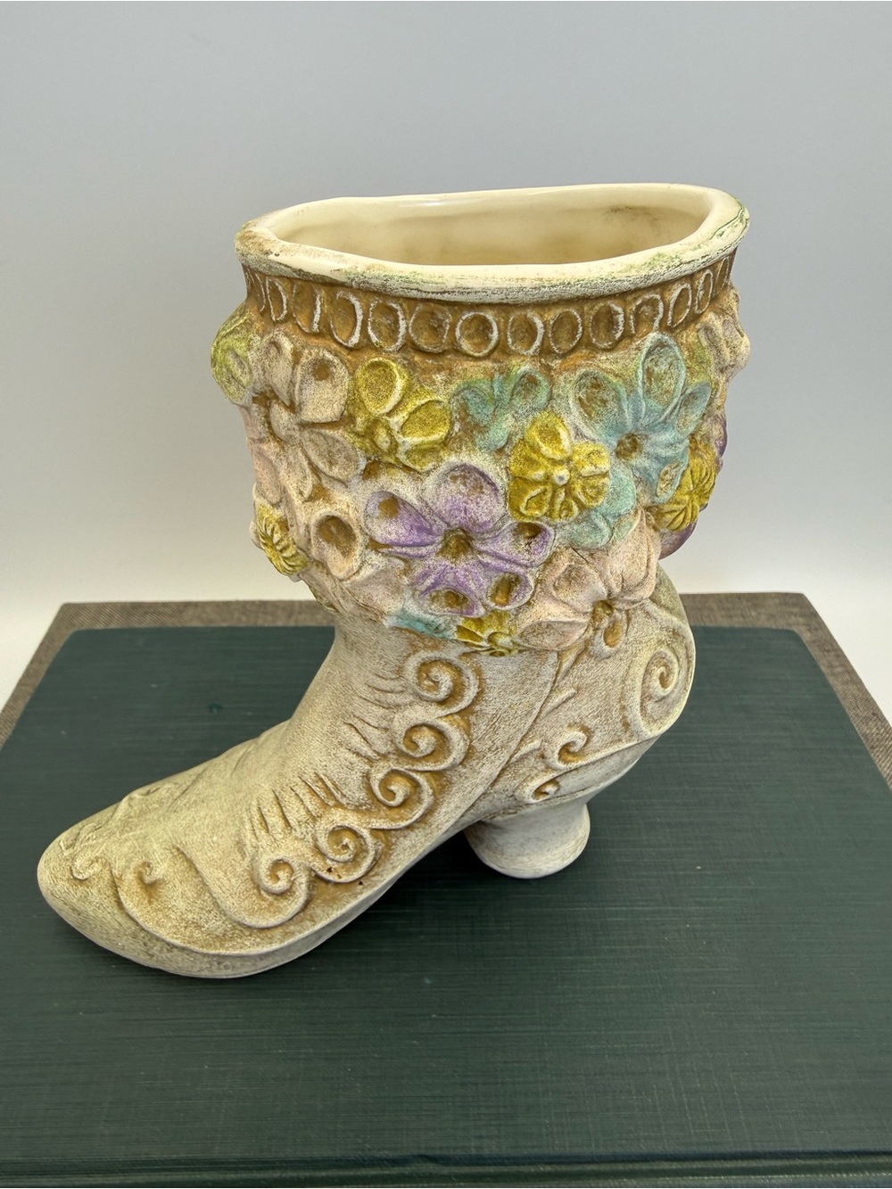 Vintage Victorian Floral Ceramic Boot Shoe, Sculpture Vase